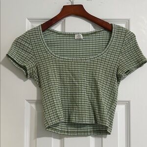 Aritzia Wilfred Green and Blue Gingham Crop Top